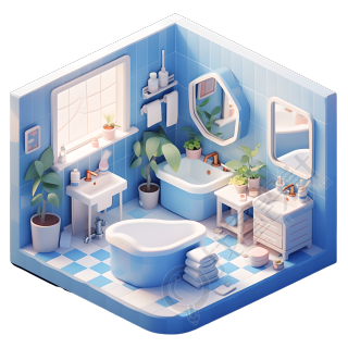 3D浴室可爱卡通风格素材