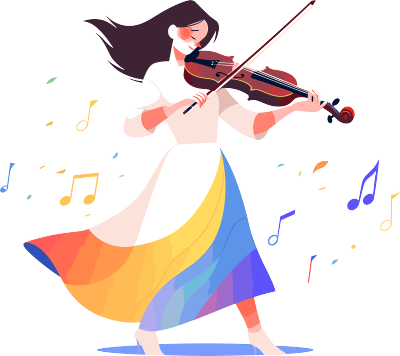 拉小提琴的女生彩色插图