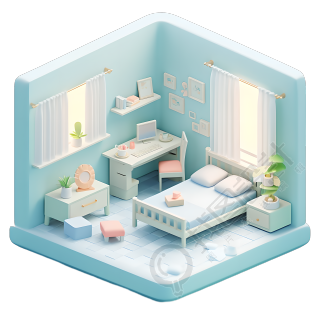 3D卧室可商用的迷你景观插画