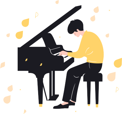 弹钢琴的男孩插画设计素材