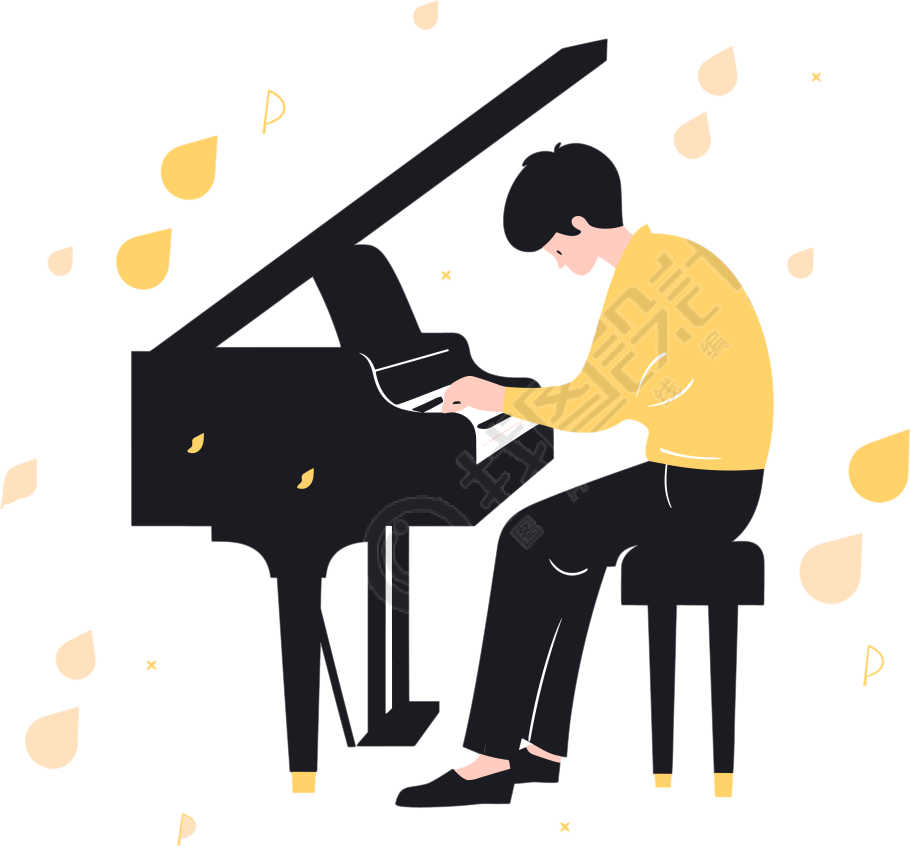 弹钢琴的男孩插画设计素材