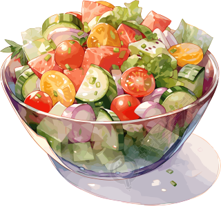 蔬菜沙拉彩色手绘PNG素材