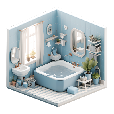 3D浴室迷你景观商用素材