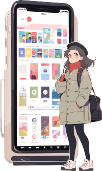 手机购物女孩卡通插画设计