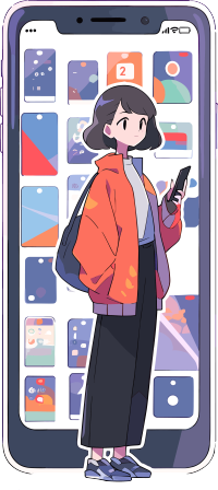 手机购物女孩时尚商业插画
