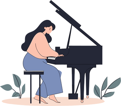 弹钢琴的女生彩色插图设计素材