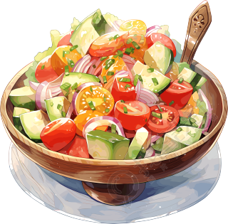 蔬菜沙拉彩色素描插画