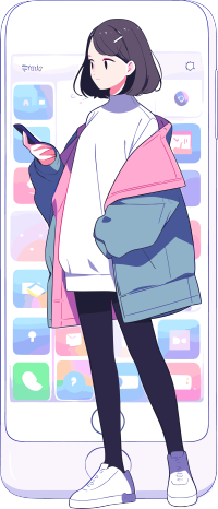 手机购物女孩高清插画设计素材PNG