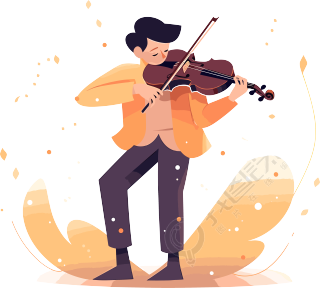 拉小提琴的男生彩色插画设计
