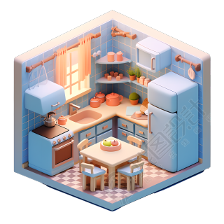 3D迷你厨房室内景观素材