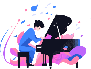 弹钢琴的男孩彩色插图
