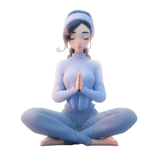 练瑜伽的女孩蓝色瑜伽服插画