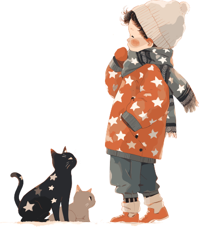 男孩和猫星星图案插画