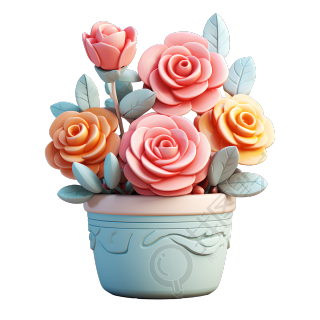 3D玫瑰花盆商用素材