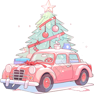 圣诞树和车PNG素材