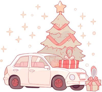 圣诞树和车图形设计插画