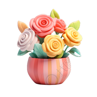 3D玫瑰花盆元素