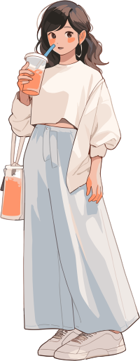 喝奶茶的女生简约设计插画