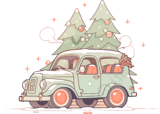 圣诞树和车可商用卡通素材