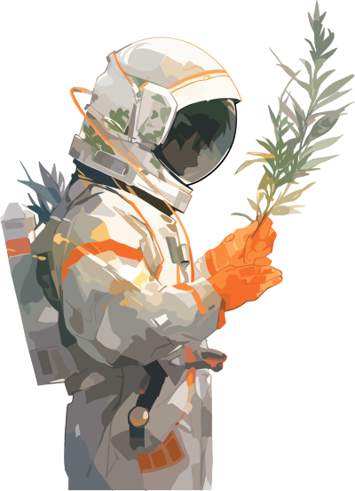 宇航员和植物明亮图形元素
