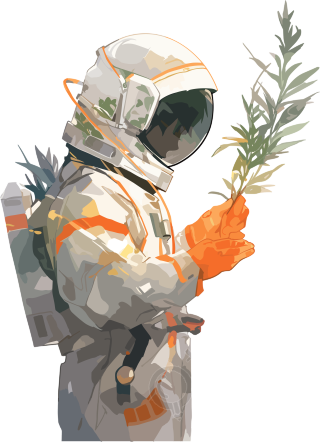 宇航员和植物明亮图形元素