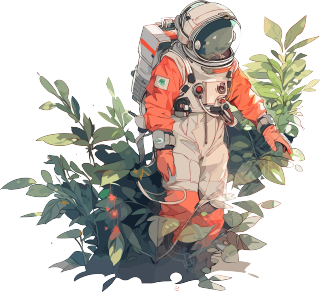 宇航员和植物创意设计元素
