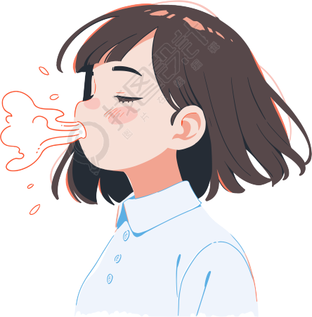 生病女孩咳嗽透明背景插图