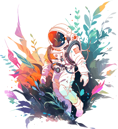 宇航员和植物干净背景插画