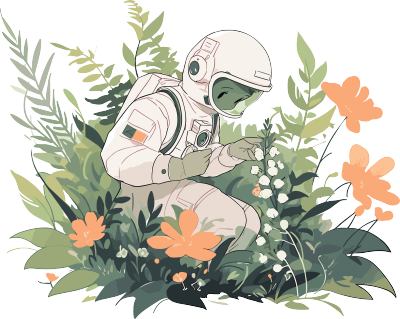 宇航员和植物商业插图