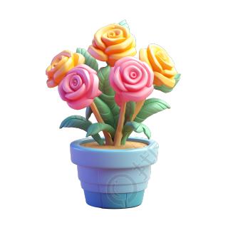 3D玫瑰花盆素材