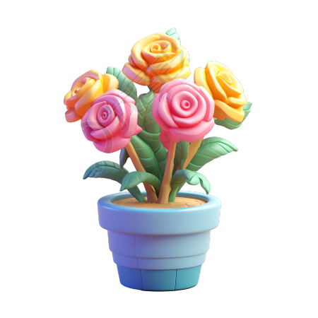 3D玫瑰花盆素材