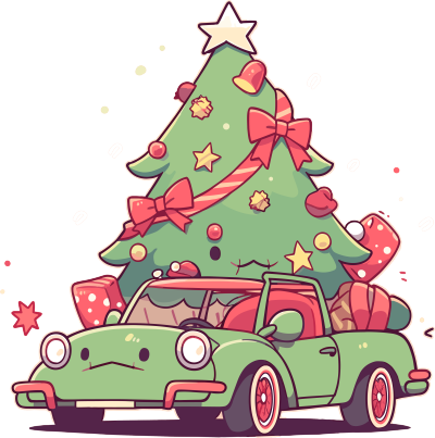 圣诞树和车透明背景素材