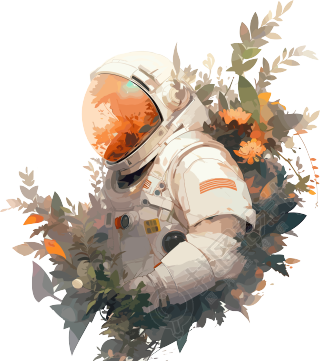 宇航员和植物插画设计素材