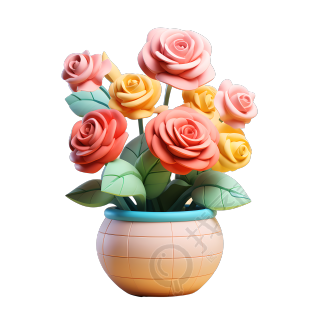 3D玫瑰花盆透明背景插图