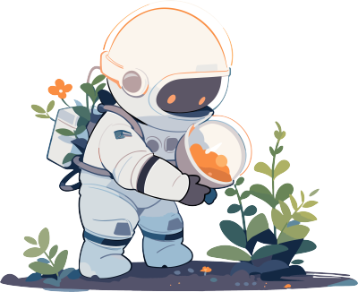 宇航员和植物干净图形插画