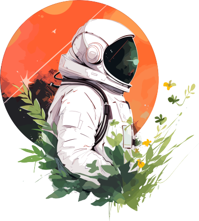 宇航员和植物商用图形插画