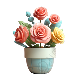3D玫瑰花盆插画