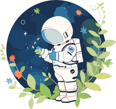 宇航员和植物商业插画