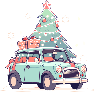 圣诞树和车主题贴纸素材