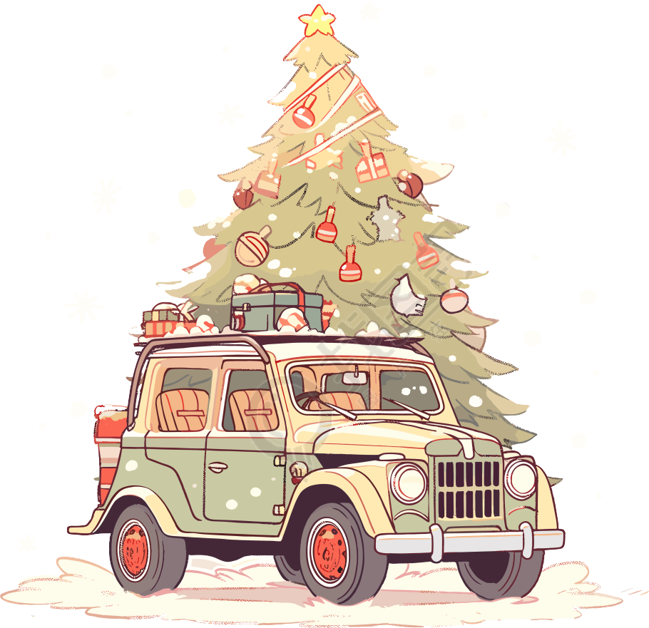 圣诞树和车贴纸设计素材