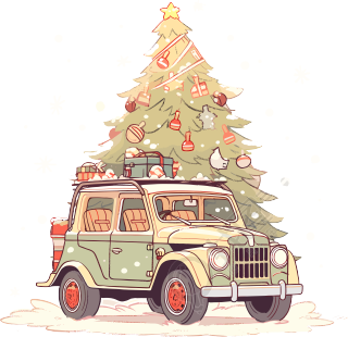 圣诞树和车贴纸设计素材