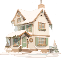 雪地小屋2D平面商业插画