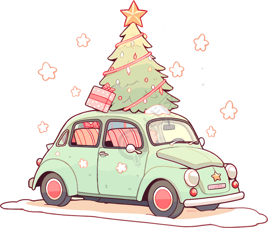 圣诞树和车PNG高清素材