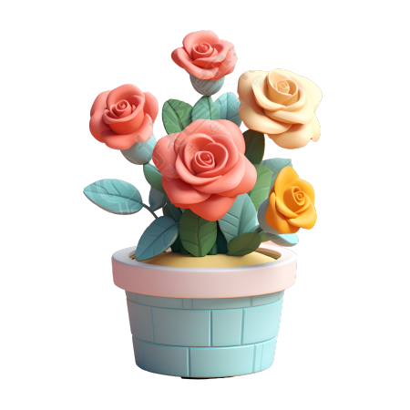 3D玫瑰花盆插图