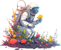 宇航员和植物透明背景插图