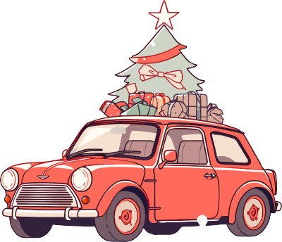 圣诞树和车可商用插画