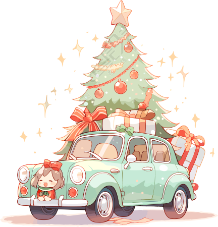 圣诞树和车透明背景PNG图形素材
