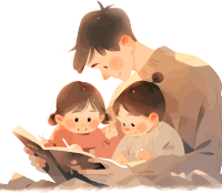亲子阅读插画素材