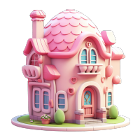 3D粉色小房子卡通插图