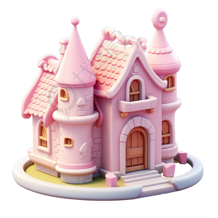 3D粉色小房子可爱卡通风格元素